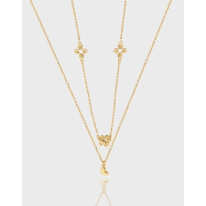 925 Sterling Silver Double Layer Necklace For Women Minimalist Luxury Flower And Heart Pendant Electroplated INS Style Jewelry