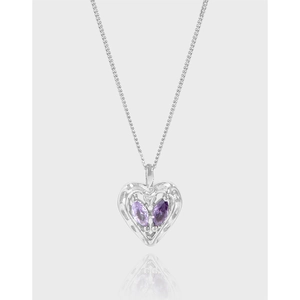 S925 Sterling Silver Heart Pendant Necklace For Women Irregular Wrinkled Texture Molten Design Micro Pave Zirconia Jewelry
