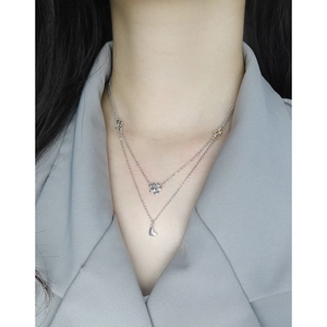 S925 sterling silver double layer necklace with hollow flower and heart pendants for women