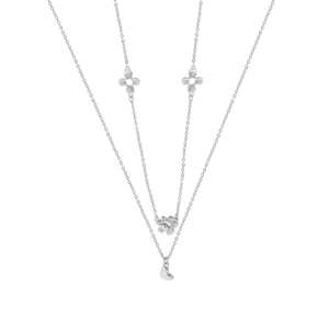 Double layered S925 sterling silver necklace with delicate flower and heart pendants