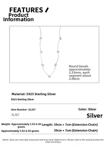 Specifications of S925 sterling silver beaded chain necklace with adjustable length
