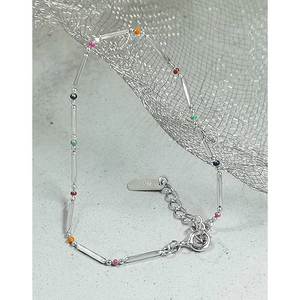 S925 sterling silver rainbow bead bamboo chain bracelet for women with lobster clasp