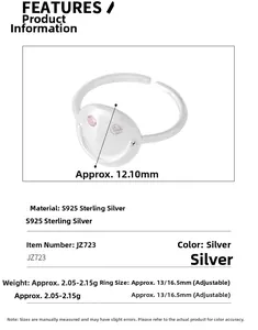 Detail of adjustable S925 sterling silver smile ring with micro-inset pink zircon eyes