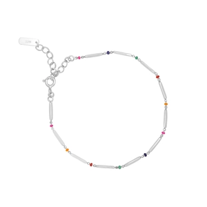 S925 sterling silver rainbow bead bracelet with bamboo joint tube chain for women
