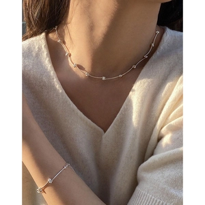 Minimalist S925 sterling silver segmented link necklace and bracelet set for women