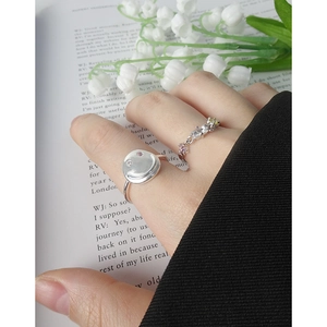 S925 silver smiley face ring with pink zircon and multi-color gemstone chain style band
