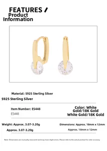 Detailed size and weight chart for S925 sterling silver geometric U-shaped zircon earrings