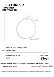 Detailed size specifications for S925 sterling silver beaded bracelet with 2.34mm beads