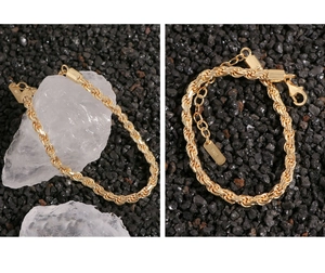Detail of S925 hallmark on gold rope chain bracelet with lobster clasp and extender
