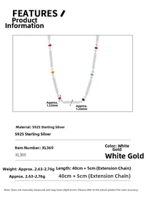 Detailed spec sheet of S925 sterling silver rainbow bead necklace with 40+5cm chain