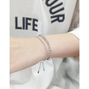 Bracelet minimaliste à double rangée de perles en argent sterling S925 pour femmes chic