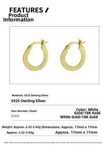 Technical specs for S925 sterling silver geometric hoop earrings with 18K gold finish