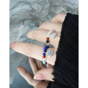 Anelli di perline in argento S925 con ciondoli smiley e pietre colorate miste