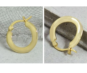 Detailed macro view showing the S925 hallmark on minimalist gold hoop earrings