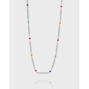925 Sterling Silver Bamboo Chain Necklace For Women Minimalist Dainty Rainbow Beads Choker Fashion Neck Jewelry Platinum Plated