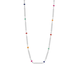 S925 sterling silver rainbow bead bamboo chain necklace with colorful minimalist design