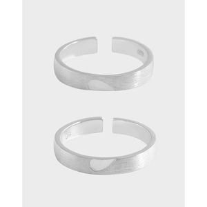Bagues de Couple Cœur en Argent Sterling 925 pour Hommes Femmes Minimalistes Bagues Ouvertes Réglables Mat Brossé Bijoux de Mode Cadeau