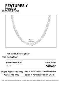 Detailed specs of the S925 sterling silver beaded necklace with 38+7cm adjustable chain