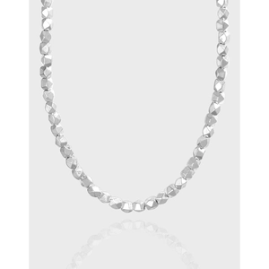 S925 Sterling Silver Irregular Geometric Nugget Necklace For Women Minimalist Dainty Shimmer Bead Chain INS Style Jewelry
