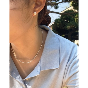Minimalist S925 sterling silver chain necklace and pearl stud earrings for women set