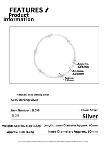 Detailed spec sheet of S925 sterling silver beaded bracelet with 60mm diameter