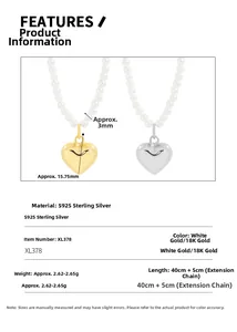 Détails et dimensions du pendentif cœur en argent S925 et perles de 3mm