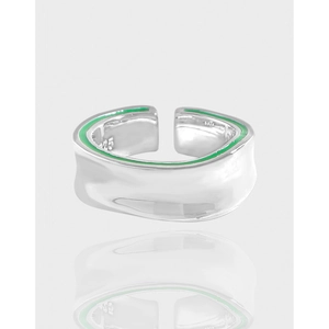 Bague Ouverte en Argent Sterling 925 Irrégulière Ondulée pour Femme Minimaliste Émail Vert Électroplaqué Bague Réglable Bijoux