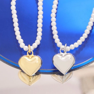Collier de perles avec cœurs en argent S925, pendentifs cœur doré et argenté pour femme