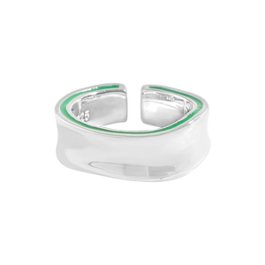 Bague ouverte irrégulière en argent S925 avec incrustation en émail vert avocat