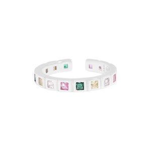 S925 sterling silver open ring with colorful square zircon stones for women
