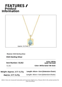 Details der S925 Silberkette mit blauem Edelstein und Maßen der Anhängerhöhe