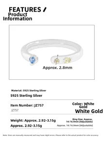 Détails de la bague en argent S925 avec spécifications des zircons bleus et jaunes