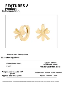 Detailed specifications of S925 sterling silver bow earrings with dimensions and weight