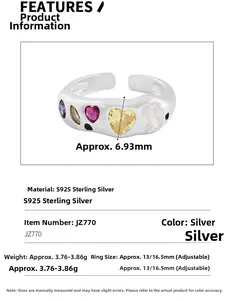 Detailed specs of S925 sterling silver ring with colorful zircons and wave band