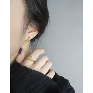 Chic 925 silver star earrings and wide band ring set in vintage gold finish