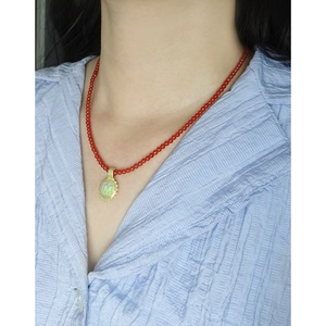Minimalist S925 silver red agate beaded necklace with gold M letter pendant for women