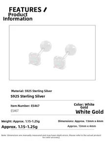 Détail macro de boucles d'oreilles opale en argent sterling S925 avec dimensions