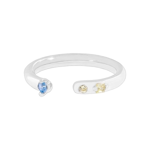 Bague ouverte minimaliste en argent S925 avec zircon bleu et pierres de champagne