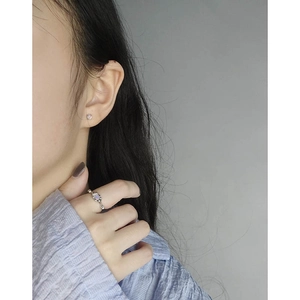 Ensemble bague vintage gravée et boucles d'oreilles opale en argent S925 minimaliste