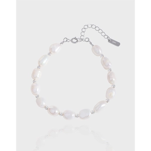 925 Sterling Silver Baroque Freshwater Pearl Bracelet For Women Beaded Chain Minimalist Fashion Jewelry Adjustable Hand Chain