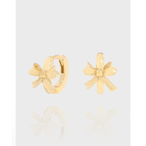 Minimalist 925 Sterling Silver Bowknot Hoop Earrings For Women Korean Style Light Luxury Electroplated Bow Jewelry Gift