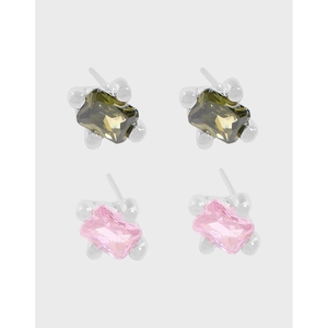 925 Sterlingsilber Rechteck Zirkonia Ohrstecker Für Damen Koreanisch Ins Minimalistisch Geometrisch Rosa Grün Zirkon Ohrringe Schmuck
