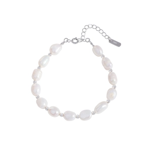 Handmade S925 sterling silver bracelet with baroque pearls and small metallic beads