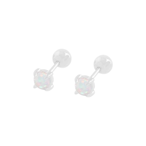 Boucles d'oreilles minimalistes en argent S925 avec vis et opales blanches rondes
