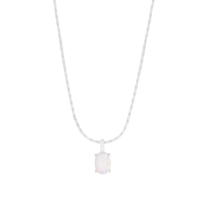 Collier minimaliste en argent S925 avec pendentif opale blanche ovale et serti à griffes