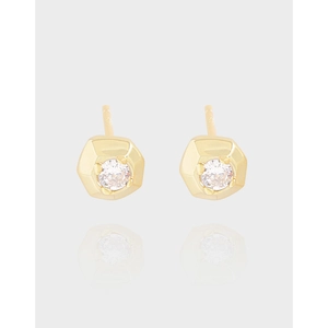 Irregular Geometric Hexagon 925 Sterling Silver Stud Earrings With Zirconia Gold Plated Minimalist Ins Style Women Jewelry