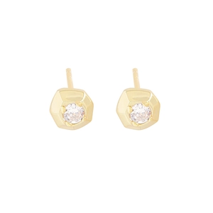 Minimalist S925 sterling silver gold geometric stud earrings with clear zircon stones