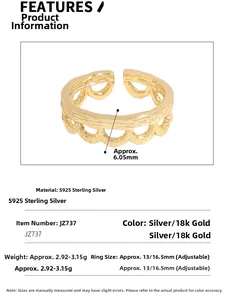 Detail of S925 sterling silver wavy ring featuring width measurements and gold finish options