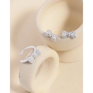Elegant S925 sterling silver bow knot stud earrings with shiny zircon stones