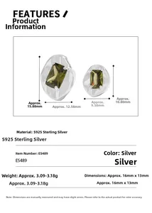 Detailed size specifications for S925 sterling silver earrings with green zircon